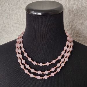 Multi Strand Vintage Pink Glass Beaded Necklace